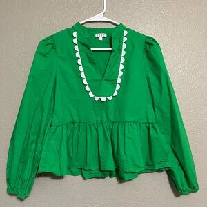 TGEC Green Blouse with White Trim